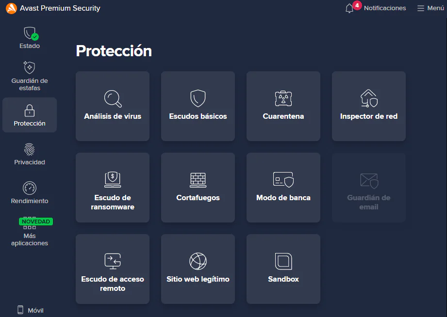 avast premium interfaz en español