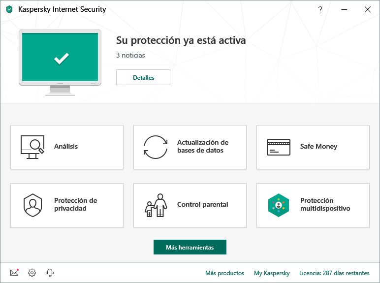 kaspersky internet security interfaz
